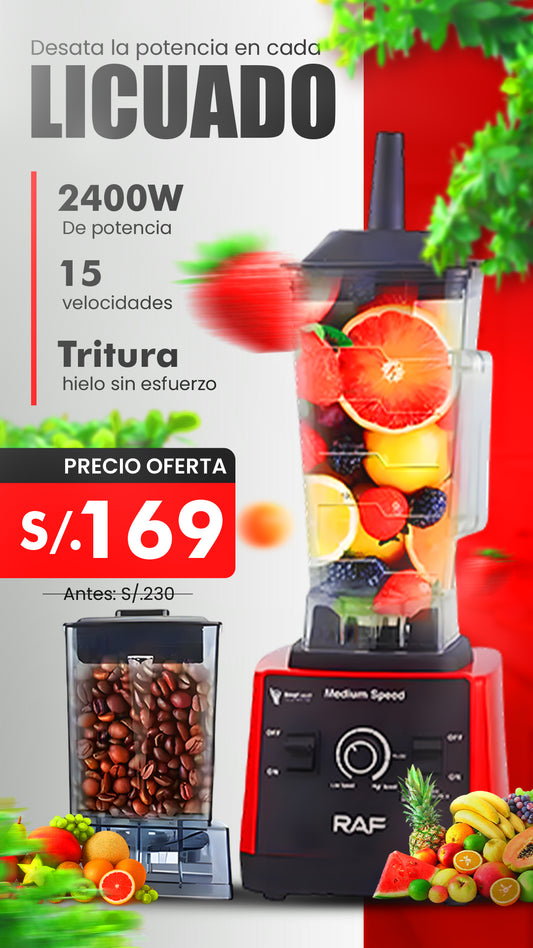 LICUADORA RAF DE 2400W DE POTENCIA 2 EN 1 MULTIFUNCIONAL